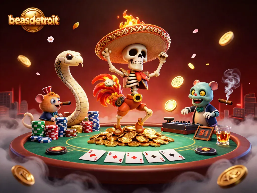 Experience thrilling poker action with beasdetroit's vibrant 3D illustration featuring unique characters.